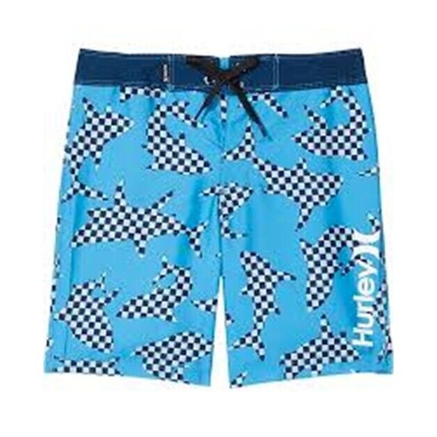 Hurley Big Boy's Shark Check Boardshort Shorts 20/30 Blue Swim Trunks Nwt B19